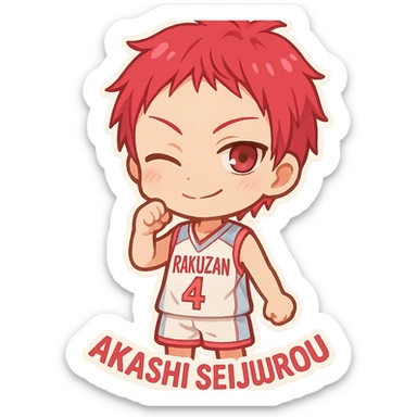 Akashi Seijuurou as a chibi icon, winking, small body, large head, vibrant colors sticker
