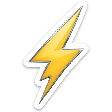 A lightning bolt emoji made of polished silver chrome, sharp yet rounded edges, glossy metallic surface, soft reflections, minimal futuristic design, iOS emoji style, centered, clean white background sticker