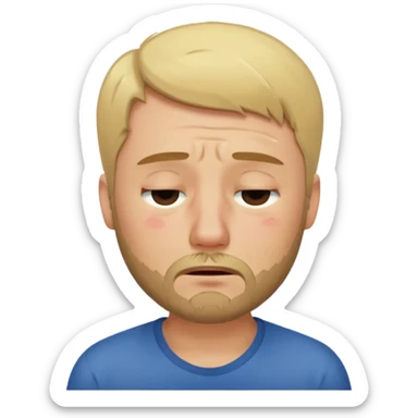 A man with short unparted blond hair hair and a short brown  beard making a weary crying  face with eyes closed sticker