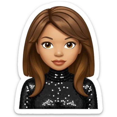 Tisha Campbell with long brown hair, black sequin outfit  sticker