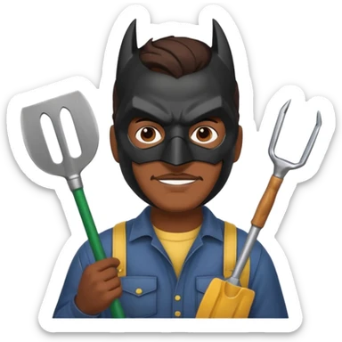 gardener with brown skin and batman mask sticker