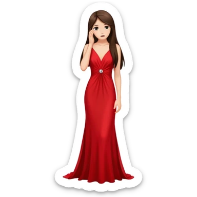 brunette with long straight hair with brown eyes in a full-length red evening dress facepalm sticker