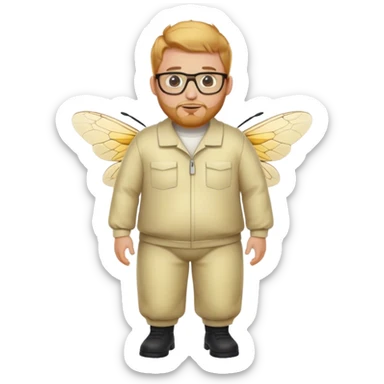 full body medium plus size male bee keeper with  short light strawberry blonde hair and goatee wearing glasses  sticker