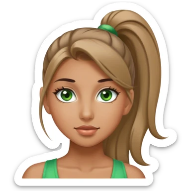 Very pretty girl with a high ponytail and long eyelashes and green eyes and tan skin sticker
