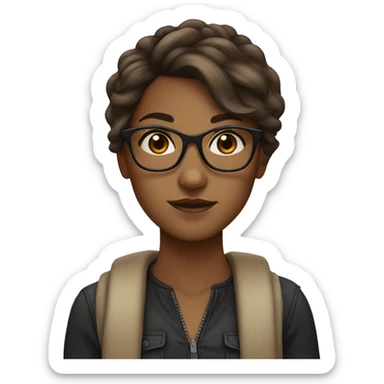 brown hair girl, black glasses, brown eyes, fair skintone sticker