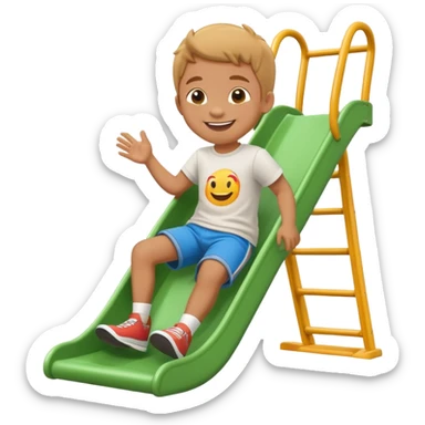 child sliding down a playground slide, cheerful and playful sticker