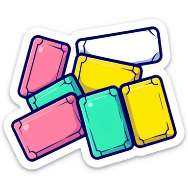 a pack of chewing gum with some pieces coming out, colorful gum sticks sticker