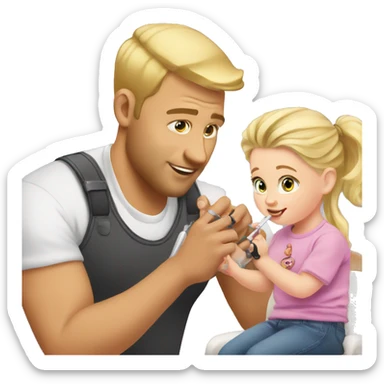 blonde babydaughter gives blonde dad a manicure sticker