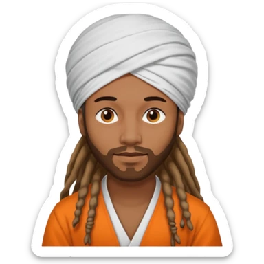 Brownskin man with long dreadlocks add a white turban on his head orange shirt  sticker