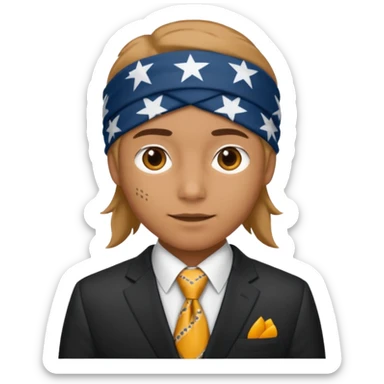 Character wearing a bandana and a suit sticker