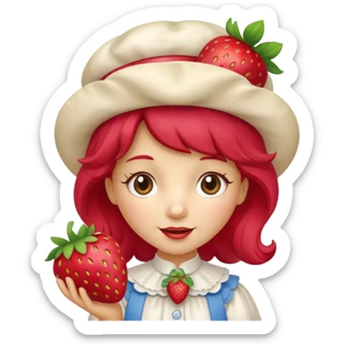 Vintage cartoon character strawberry shortcake hold a strawberry on her hand sticker