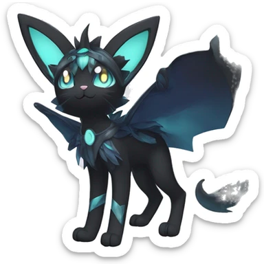Shiny Cool Edgy pastel Black beautiful ethereal fantasy Kawaii Sona Umbreon-Litten-Fakemon-cat-animal with edgy bat-ears black mane vtuber model Full Body sticker
