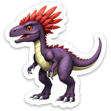 Dark Furry feather-mane Cool Edgy shiny Digimon-Fakemon-Guilmon-Velociraptor-Dinosaur full body   sticker