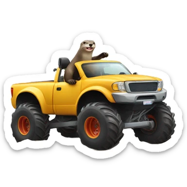 an otter driving a big monster truck sticker