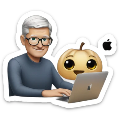 tim cook with a black macbook pro sticker