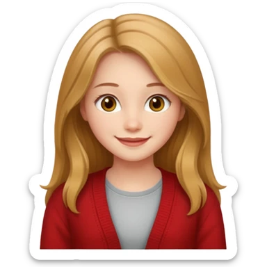 create a girl with hazel long hair, hazel eyes and beautiful smile, and red colour cardigan sticker