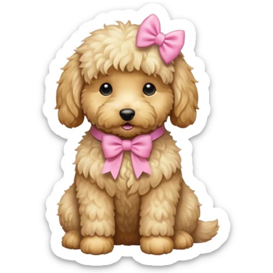 Cute Golden doodle with pink bow sitting down sticker