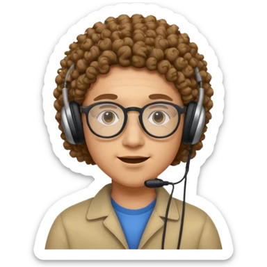 headphone and spectacles, no microphone, curly sticker