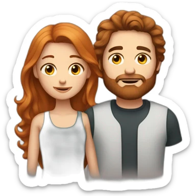 Bearded white man with dark hair and girlfriend with long ginger hair sticker