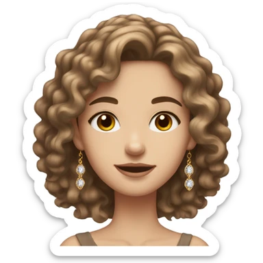 white beautiful girl with brown wavy hair and brown eyes wearing jewellery  sticker
