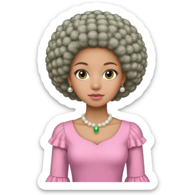 Brown woman with a tiny stylish gray Afro  wearing pink and green dress  and pearl blouse with sleeves sticker