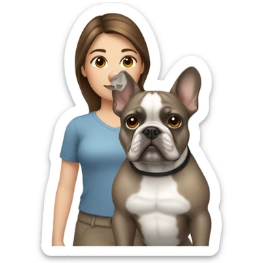 Brown hair Girl with gray French bulldog sticker