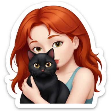 A red-haired girl kisses a black British cat  sticker