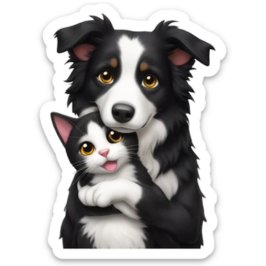 a border collie hugging American short hair cat sticker