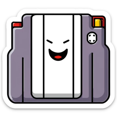 A cute sticker-style Nintendo 64 game cartridge with a smiling face sticker
