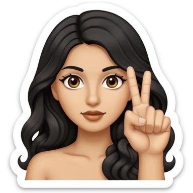 woman with olive skin, brown eyes and long lashes, and long black wavy hair giving the middle finger  sticker
