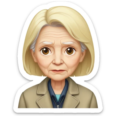 mean Karen, old yelling lady with blonde hair and a jacket sticker