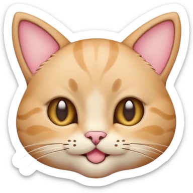 A cute, round-edged, and minimalist emoji design. The focus is on an adorable, cartoon-like cat face. The cat should have a slight smile, bright and large eyes. Its fur should be short and smooth, preferably in pastel tones. The ears should be slightly perked up, giving a friendly expression. The background should be simple and plain, ensuring a clear and sharp design suitable for emoji use. To make it unique for the name 'Cansahbaz,' a small but distinctive detail can be added, such as a tiny paw print on the ear or a mustache curl in the shape of the letter 'C'. sticker