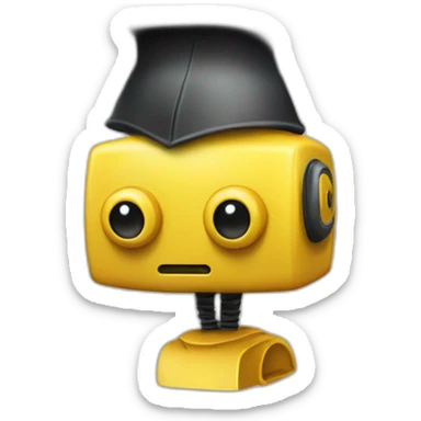 yellow robot with mortarboard on its head sticker