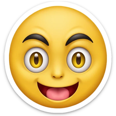 A yellow round face emoji smirking with its tounge out but the eyes are evil and kind of crazy and the eyebrows are turned  sticker