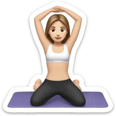 A white girl with brown straight hair exercising doing pilates sticker