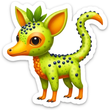 Bright Tropical Fruit-Colored Lime-Orange-Berry Speckled Vernid-Trico-creature inspired by LiLaiRa (full body) sticker