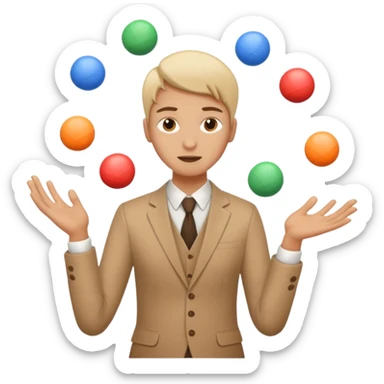 an emoji that depicts a product manager juggling work while mildly panicked and gender neutral  sticker