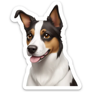 dog white with dark brown spot over left eye Australian Shepard boston terrier mix pointed ears sticker