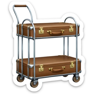 vintage hotel trolley with one platform at the bottom with one suitcase and curved arch at the top sticker