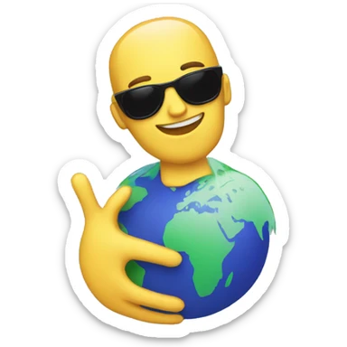 a standard emoji without body but with sunglasses and hand which spins a globe by the index finger sticker