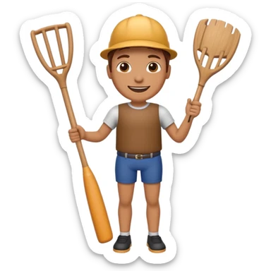 Make a wooden tube with a face and wooden legs and arms and a bat sticker