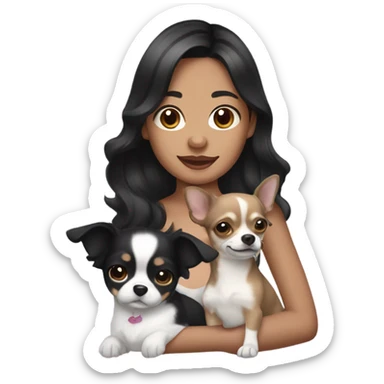 Wavy black hair Filipina with Chihuahua black and white. sticker