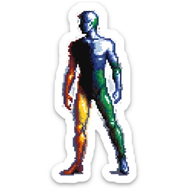 A paintbrush transforming into a metallic human silhouette, symbol of artistic identity sticker