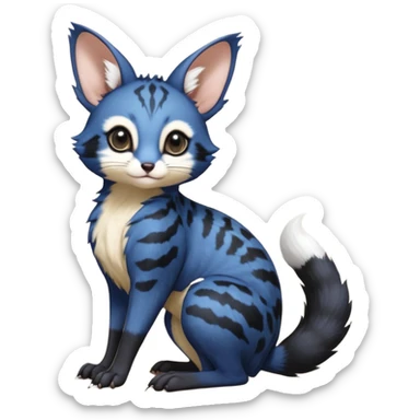 Dark-cobalt-blue, black-pointed, soft realistic romantic vintage antique divine beautiful elegant pretty precious cute young youthful  Fakémon-Pokémon-alien-opossum-squirrel-feline-serval-caracal-chinchilla-Minccino-Cinccino-Meowstic-rodent-hybrid-creature with a big fluffy bushy tail (full body) sticker