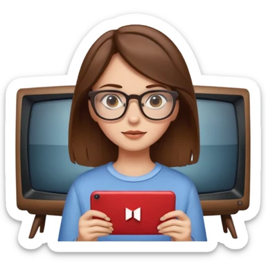 una ragazza con capelli marroni con occhiali guarda netflix sulla tv sticker