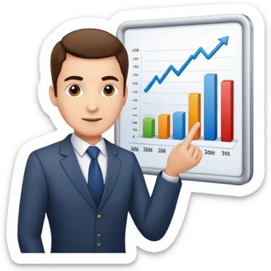 Professional leader with chart showing growth, presenting to team sticker