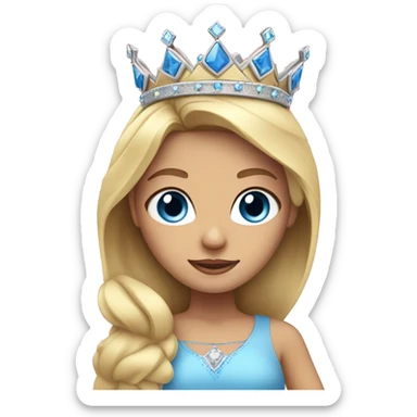 Blonde princess emoji girl with straight hair parted in the middle and blue eyes and a pink crown sticker