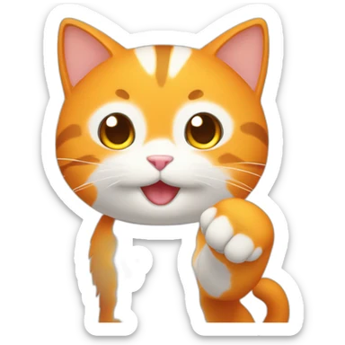 cute orange with white in face anime cat waving sticker
