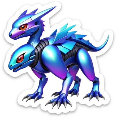  exotic shiny colorful futuristic modern cyber-Fakémon-Digimon-Trico-Vernid-creature sticker