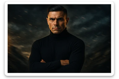 uomo che accoglie le sfide della vita e le supera senza paura, iperrealistica cinematografica 4k sticker